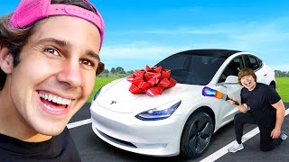 I Surprised David Dobrik With Custom Tesla [upl. by Islek]