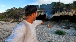 SOLO CAMPING IN A CAVE ON A DESERTED ISLAND with no food [upl. by Esihcoc]