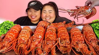 GIANT LOBSTER SEAFOOD BOIL MUKBANG 먹방  quotSPINY LOBSTERquot GIANT CRAYFISH EATING SHOW VLOG [upl. by Maller873]