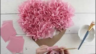 Tissue Paper Puffy Heart Valentines Window Decoration  Easy Craft Project [upl. by Mota]