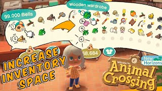 HOW TO INCREASE INVENTORY SPACE IN ANIMAL CROSSING NEW HORIZONS FROM 20 to 40 [upl. by Budding761]