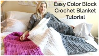 Easy Color Block Crochet Blanket [upl. by Holden]