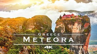 Meteora Monasteries Greece 🇬🇷  by drone 4K [upl. by Annahoj]