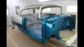 1955 Chevy two tone paint job in Teal amp Champagne Fresh paint job by MetalWorks 55 restoration [upl. by Salahcin]