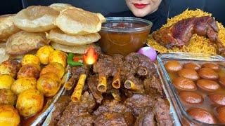 ASMR EATING PURI MUTTON CURRYEGG CURRYCHICKEN BIRYANIGULAB JAMUN [upl. by Anastassia176]