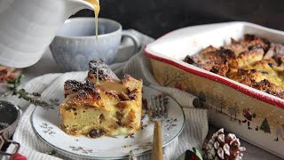 Panettone Bread Pudding with Vanilla Sauce [upl. by Kalvin]