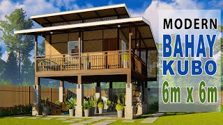 MODERN BAHAY KUBO  ELEVATED AMAKAN HOUSE DESIGN 6m x 6m [upl. by Hayidah]