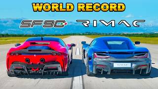 Ferrari SF90 v new Rimac Nevera DRAG RACE WORLD RECORD [upl. by Ontina]