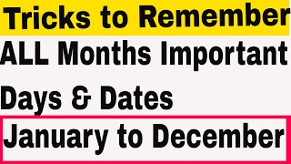 Important Days amp Dates  Tricks to Remember Important Days in a Month  January to December [upl. by Eolc]