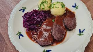 Germany 🇩🇪 how to make Sauerbraten with Potato Dumplings and Red Cabbage [upl. by Baillieu343]