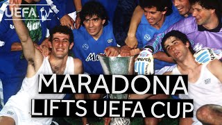 DIEGO MARADONA lifts 89 UEFA Cup [upl. by Leis]