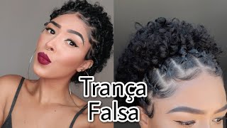 Penteado para cabelo curto cacheado  Como fazer trança fácil [upl. by Ahsac516]