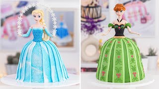 DISNEY FROZEN CAKES ❄️ ELSA amp ANNA Doll Cakes [upl. by Ahterahs]