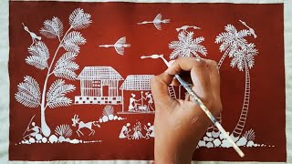 warli painting tutorialhow to paint warli paintingtribal art365 days challengeday 26 [upl. by Natsyrt]