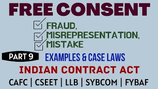 Fraud  Misrepresentation  Mistake  Free Consent  Indian Contract Act  Caselaws  Example [upl. by Jewelle146]