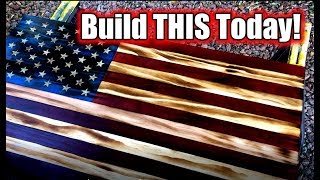 Rustic Burnt Wood American Flag Build [upl. by Cosetta469]