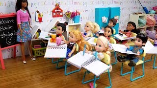 Elsa and Anna toddlers  new Barbie teacher amp students [upl. by Buck]