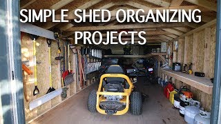 SIMPLE SHED ORGANIZING PROJECTS  Shelves Loft Rafters Racks [upl. by Woermer]