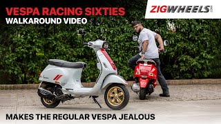 Vespa Racing Sixties Walkaround  BS6 Updates Style Features amp More  ZigWheelscom [upl. by Ennayllek]