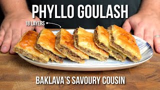 CRISPY amp FLAKY Phyllo Goulash  Baklava but make it SAVORY [upl. by Nosiaj]