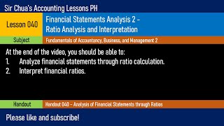 FABM2 Lesson 040  Financial Statements Analysis Ratio Analysis and Interpretation [upl. by Anaert946]