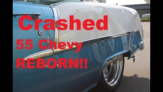 Crashed 1955 Chevy saved by MetalWorks Classic Auto Restoration Quarter panel replacement how to [upl. by Wynny579]