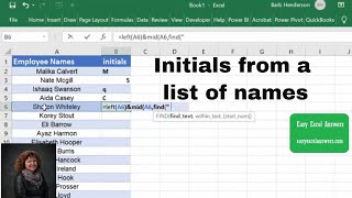 Get the Initials from a list of names in Excel [upl. by Htebezile834]