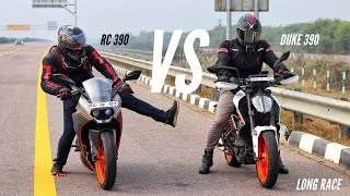 KTM RC 390 Vs KTM DUKE 390 Long Race  Top End  Ksc Vlogs [upl. by Suruat]