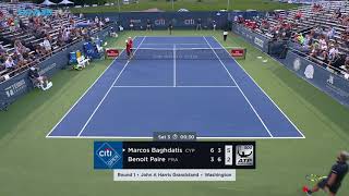 Benoit Paire  3 rackets in 3 minutes and a point penalty at Citi Open 2018 in Washington [upl. by Etnoved]