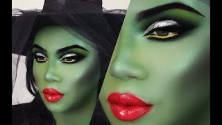 Halloween Green Witch Makeup Tutorial  Elphaba Wicked With amp Maleficent inspired [upl. by Ecnedac]