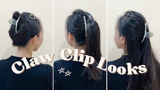 3 Different Claw Clip Hairstyles Tutorial [upl. by Atinna]