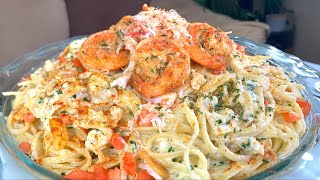 HOW TO MAKE CRAB AND SHRIMP PASTA [upl. by Zeni]