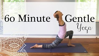 60 MINUTE GENTLE YOGA  full class for all levels great for seniors and beginners [upl. by Coates]