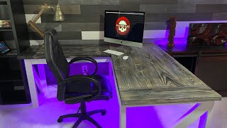 DIY LShaped Desk  With Burnt Wood Finish [upl. by Samp]