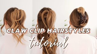 3 EASY CLAW CLIP HAIRSTYLES 90s and French Twist [upl. by Hsevahb]