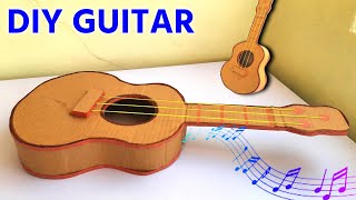 how to make guitar  how to make guitar from cardboard  diy functional rubberband toy making [upl. by Anival]