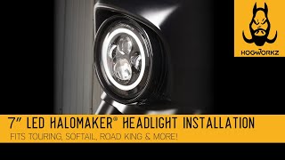 Harley 7quot LED Headlight Install from HOGWORKZ®Fits Touring Softail amp more [upl. by Ateekram413]