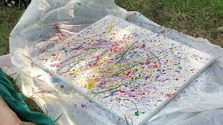 How To Do A Splatter Painting On a White Canvas quotFiestaquot [upl. by Ching]