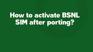 How to activate BSNL SIM after porting [upl. by Ybur]