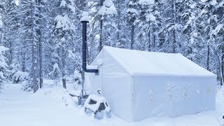 30C WINTER CAMPING ALONE in a HOT TENT [upl. by Claudetta]