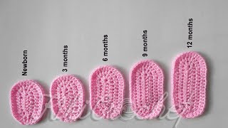 Crochet Sole for Baby Slippers  5 Sizes 012months  Chart [upl. by Imehon]