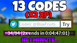 All 13 DOUBLE XP CODES In 1 Minute Blox Fruits [upl. by Strohben]