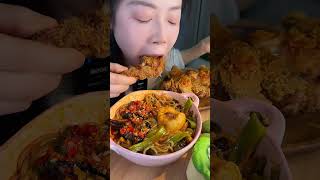 So Crunchy Chicken With Spicy Noodles Egg Fried youtubeshorts food koreancuisine mukbang [upl. by Averi]