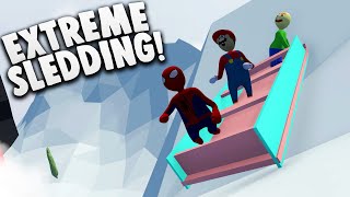 Baldi Mario and Spiderman go MOUNTAIN SLEDDING  Human Fall Flat [upl. by Luhey]