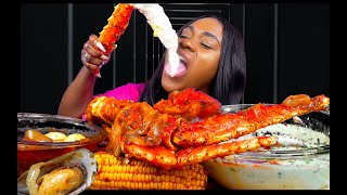 SPICY KING CRAB SEAFOOD BOIL MUKBANG  SEAFOOD ALFREDO MUKBANG Kimbatiss DESHELLED SEAFOOD [upl. by Wilburn174]