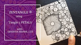 Zentangle® Mini Project with Tangle 5 PETALS beginners tutorial [upl. by Lebanna]