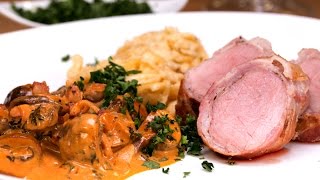 Schweinefilet im Speckmantel mit ChampignonGemüse und Spätzle chefkoch [upl. by Auqenaj]