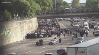 Protesters shut down I5 in downtown Sacramento as they make their way to the freeway [upl. by Moira]