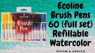 Ecoline Brush Pens  60 Full Set  Refillable Watercolor  Review amp Swatch [upl. by Assirrec]