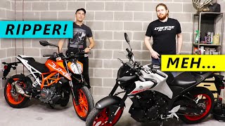 NEW Yamaha MT03 vs KTM Duke 390 Which is BEST [upl. by Allebara]